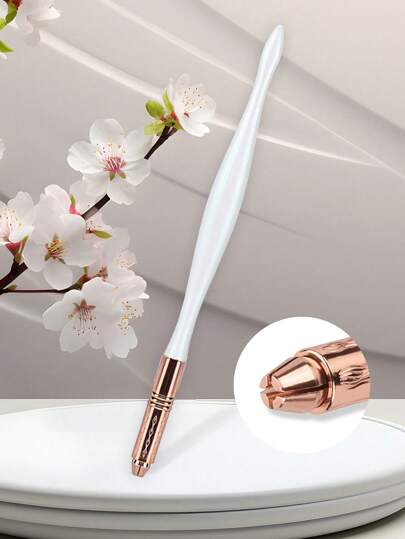 ATOMUS 1 st vit akryl lättviktig ögonbryns-microbladingpenna med korsspets i aluminiumlegering (kompatibel med rund nål)