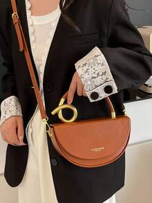 Niche Design Women's Handbag, Fashionable Retro High-Quality Textured Messenger Bag, Solid Color Versatile Underarm Saddle Bag, Casual And Versatile Style, Suitable For Daily Outings, Travel, And Office Workers Commuting - 棕色 - 查看 4