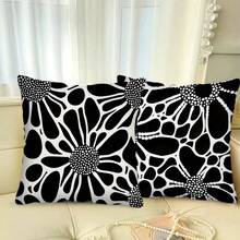 MEMNUN 1pc, Modern Black And White Floral Printed Pillowcases - Machine Washable, Zip Closure Cushion Cover With Simple Flower Design, 17.7 X 17.7 Inches, Decorative Throw Pillow Covers For Sofa Couch Living Room Bedroom (Without Fill) Pillow Case Room Decor Pillow Cases Cushion Covers
