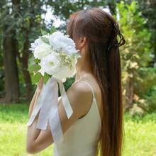 Dusty Blue Wedding Bouquets For Bride Bridesmaid, White Wedding Artificial Roses Flowers For Wedding Bouquets Ceremony, Anniversary - White & Ivory - View 5