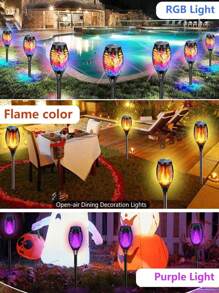 6/4/2/1个太阳能12LED火焰火炬灯，火焰闪烁，太阳能提基火炬灯 - 自动开关，非常适合花园小径和户外景观照明，庭院和院子万圣节装饰（绿色）（紫色）（蓝色）（火焰颜色），适用于各种节日装饰，如感恩节和复活节