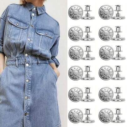 3 stuks drukknopen voor losse jeans, zonder naaien en zonder gereedschap, direct te vervangen, verstelbare metalen jeansknopen, herbruikbare jeansknopen, metalen knopen in willekeurige stijl, unisex, jeansknopen, tailleknopen, jeans, broeken, kraagknopen, Valentijnsdag, bruiloft, herfstverjaardagsdecoratie