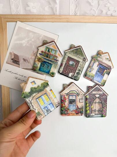 1 件可爱乡村花卉温馨房屋形状金属箔三聚氰胺冰箱贴，适合家居装饰、日常使用和节日礼物