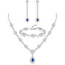 Milacolato Wedding Bridal Jewelry Set For Women Silver Prom Costume Jewelry Sets Rhinestone Crystal Teardrop Necklace Earrings Bracelet Bridesmaid Jewelry Accessories Blue Silver Red Rose Gold - 彩色 - 查看 16
