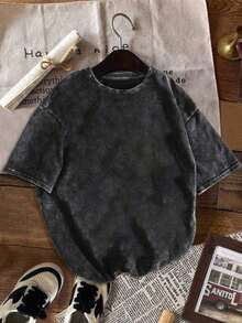 Áo thun nữ cổ tròn tay ngắn in chữ hoạt hình đơn giản thường ngày rộng rãi thoải mái dễ thương mùa hè - màu đen - Xem 2