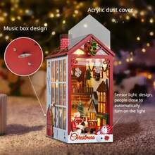 DIY 书角套件，3D 木制书架插入装饰书挡模型套件，DIY 圣诞书角套件微型娃娃屋与青少年装饰物品书架木制家居装饰礼物 - 不含电池和工具