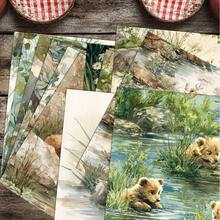 Bloco de papel para scrapbook com 24/36 peças, 5,9 x 5,9 polegadas, urso fofo brincando na água, papel para scrapbook, conjunto de papel para scrapbook de um lado, adequado para bullet journaling, faça você mesmo, fundo decorativo, criação de cartões, suprimentos para scrapbook - Multicolorido - Ver 7