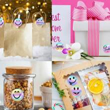 500pcs/Roll Holographic Rainbow Smiling Face Stickers, Round Label Stickers For Books, Stationery, Gifts, Cookies, Cakes, Waterproof Stickers For Cards, Envelopes, Wedding Supplies