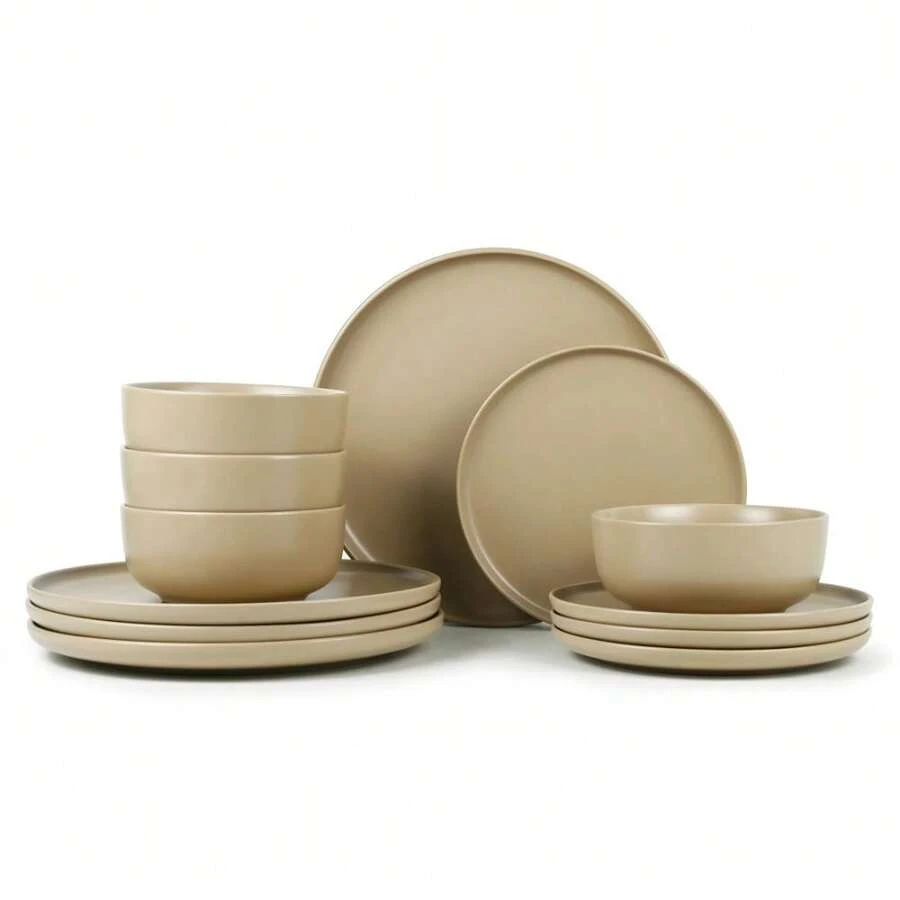 Alessandra Brown 12-Piece Stoneware Dinnerware Set - brown* - View 1
