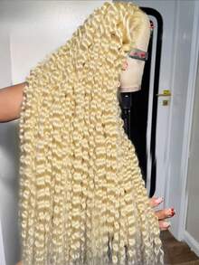 613 13x4 Curly Human Hair Wigs 200 Density HD Lace Front Wigs Human Hair Pre Plucked For Women Deep Wave Glueless Wigs Human Hair Blonde Wigs With Baby Hair 40inch - 613 - Xem 1