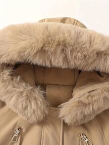 Women's Thicken Thermal Lined Parka Winter Warm Coat Adjustable Waist Rope Hooded Zip-Up Jacket With 2 Pockets 2 Fake Pockets,Skiing