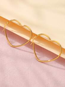 一对全新个性化不锈钢镂空心形耳环哑光简约金属耳线女士浪漫个性礼物 - 金色 - 查看 2