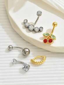 5pcs Stainless Steel Bent Rod Belly Button Rings Set With Sparkly Rhinestone Butterfly Heart Sun Fox Flower Combination Shape Women Belly Chain Pendant Piercing Jewelry Foraily Wear Valentines, Fashion Cubic Zirconia Decor, Belly Button Piercing