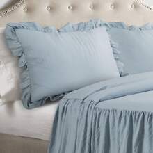 Juego de 3 piezas Lush Decor Colcha con falda con volantes, Reina, Azul Lago - Ropa de cama azul para cama Queen - Colcha con volantes - Decoración de granja vintage - Lago Azul - Ver 3