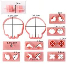 10pcs Halloween Skull Shaped Cookie Cutter Set, Material, DIY Cartoon Skull Expression Biscuit Mold, Interchangeable Baking Press Tool - Pink - View 2