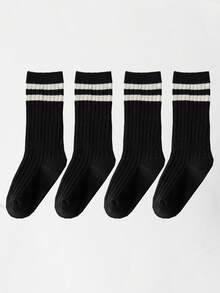 1/4 Pair Children's Long Tube Socks, Sports Student Calf Socks, Breathable Moisture-Wicking Suitable For 1-12 Years Old Kids Daily Wear - Black and White - View 23
