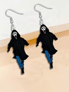 1 对创意尖叫鬼亚克力吊坠耳环 - 采用卡通人物设计，休闲风格，不锈钢挂钩，防过敏，女士珠宝，适合日常佩戴、送礼、万圣节、圣诞节、派对和全年使用，是送给家人和朋友的完美节日和生日礼物 - 彩色 - 查看 3