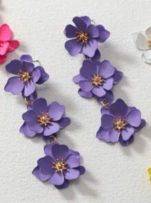 1 对彩色多巴胺主题粉色花朵形吊坠耳环，送给女性的礼物