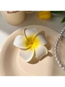 1件套女士亚克力大花夹，简约时尚，后脑勺发髻，半扎发饰，鲨鱼发夹，优雅精致的海滩旅行度假装，搭配发爪，个性创意拍照道具，适合日常户外穿着和发饰实际产品可能略有差异时尚发爪夹秋季配饰 - 白色 - 查看 2