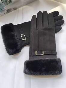 1 par de guantes táctiles engrosados y cálidos de color beige, para otoño/invierno - Negro - Ver 2