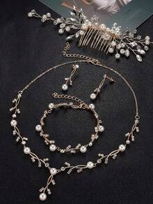 Milacolato Pearl Prom Jewelry Set For Women Pearl Rhinestone Crystal Drop Necklace Earring Bracelet Hair Pins Prom Bride Bridesmaid Wedding Bridal Jewelry Accessories Silver Gold Rose Gold - 彩色 - 查看 5