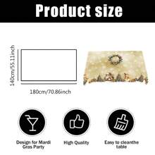 1 pieza Mantel de poliéster con tema navideño, diámetro redondo de 145cm (57.08 pulgadas), rectangular de 140x180cm (55.11 pulgadas x 70.87 pulgadas), mantel redondo de poliéster dorado con diseño de muñeco de nieve, Papá Noel y árbol de Navidad dorado, mantel para mesa de comedor, decoración navideña, decoración para reuniones y fiestas navideñas en el hogar.