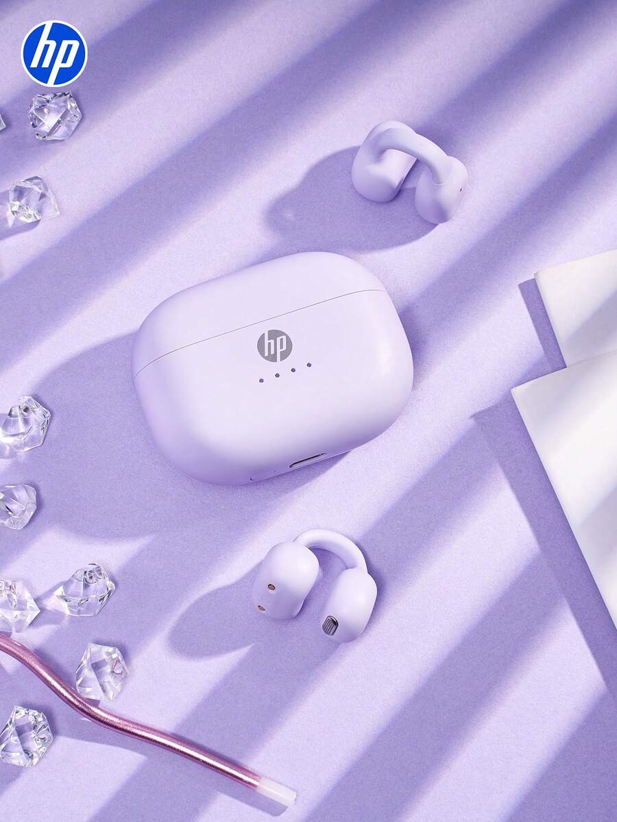 HP 夹耳式蓝牙无线耳机，带 TWS 立体声、ENC 通话降噪、IPX4 防水、5.4 自动配对耳机、带麦克风触控的无线耳机（适用于 Android 和其他系统）、带麦克风的游戏耳机和扬声器，是送给学生和办公室工作人员的绝佳节日母亲节礼物