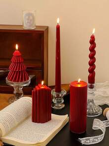 Candele aromaterapiche rosse multiple per decorazione centrale, cilindro ad ingranaggi, candele decorative per albero di Natale, candele sottili natalizie, adatte come decorazione per regali di Natale, regali per donne, regali per amici stretti, decorazioni natalizie per la casa, regali di Natale