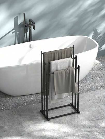 1pc 2/3 Tier Floor Standing Bathroom Towel Rack With Shelf, Holds Phone & Cup, Easy Installation, Space Saving, Suitable For Storing Towels, Blankets, Bathroom Organizer, Essential For Back To School Season
