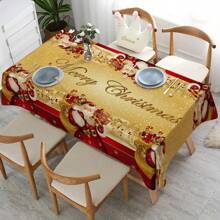 1 pieza Mantel de poliéster con tema navideño, diámetro redondo de 145 cm (57.08 pulgadas), rectangular de 140x180 cm (55.11 pulgadas x 70.87 pulgadas), mantel navideño con diseño de mochila de Papá Noel, copos de nieve y fondo rojo, adecuado para el hogar, restaurante, cocina o fiesta festiva, decoración navideña para la mesa del comedor