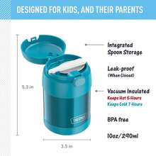 FUNTAINER - Tarro de comida para niños con aislamiento al aspiradora de acero inoxidable de 10 onzas con cuchara plegable, color verde azulado - Rosa - Ver 6
