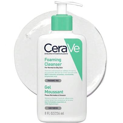 CeraVe 泡沫洁面乳，适合油性皮肤的日常洁面乳，透明质酸 + 神经酰胺 + 烟酰胺，无香料和无对羟基苯甲酸酯，不干燥控油洁面乳