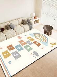 1 pieza Alfombra minimalista moderna y acogedora para habitación infantil, alfombra de gateo con juego de rayuela, decoración para área de juego de niños, diseño de arcoíris, esquema de color de dopamina, adecuada para decoración de habitación infantil, alfombra decorativa de moda, alfombra de alta gama para sala de estar, alfombra decorativa de nicho, ambientación decorativa creativa, adecuada para alfombra de decoración temática, alfombra para sala de estar, alfombra, alfombra mullida, alfombra peluda, alfombra de otoño/invierno, alfombra gruesa/mullida