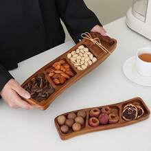 1pc Wooden Tray, Serving Plate, Cheese Board, Two/ Three/ Four/ Five Compartment Food Trays, Circular Barbecue Plates For Holding Meat, Cheese, Nuts And Fruits, Multi-Functional Fruit Trays, Appetizer Creative Snack Trays, Household Dessert Plates, Reusable Fruit Trays, Kitchen Decorations, Kitchen Supplies, Candy Wedding Storage Trays