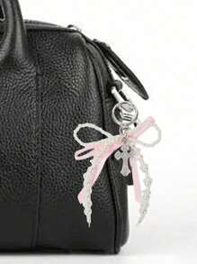 Y2k 粉红丝带蝴蝶结珍珠钻石十字架吊坠钥匙扣，精致的少女包饰，适合女孩、学生和的可爱包饰 - 适合背包、钱包、手机、礼品袋和日常学校使用的精美配饰，也可作为礼物赠送给朋友、生日礼物、教师节礼物、返校季节。