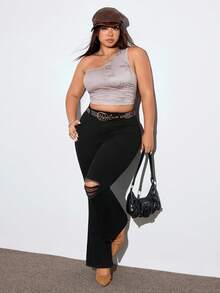 Jeanoix Jeans pitillo de talla grande con detalles desgastados y unicolor - Negro - Ver 3