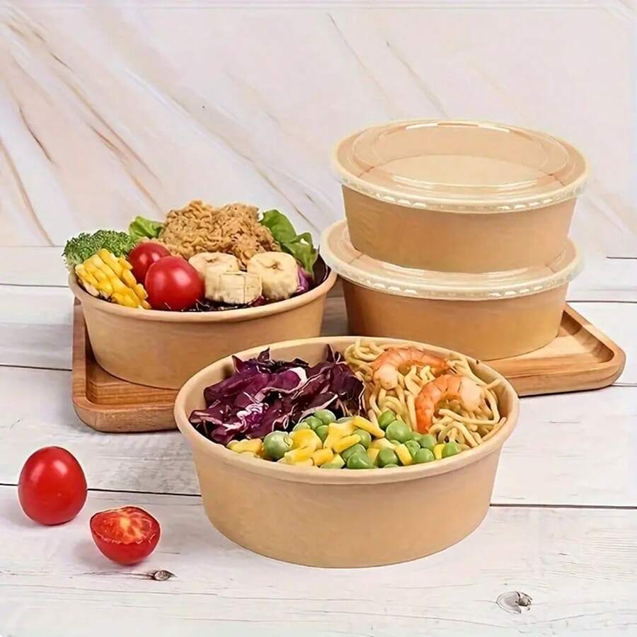 50 个带盖一次性纸碗 - 适用于沙拉、甜点和汤 - 非常适合外卖、露营和厨房使用，防水食品容器 - 彩色 - 查看 1