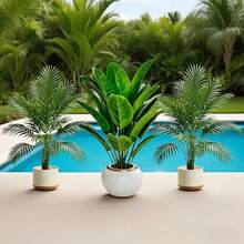 Set de 3 piezas, 36 plantas artificiales de hojas grandes - Adecuadas para uso en exteriores: árboles decorativos de selva tropical, plantas en maceta para interiores/exteriores durante todo el año, decoraciones para bodas y hoteles, estilo de árboles artificiales para jardín y terraza, Día de la Bastilla, Día de los Abuelos, Eid Al-Fitr, Decoraciones del Día de la Independencia, plantas verdes resistentes a los rayos UV, requisitos de bajo mantenimiento