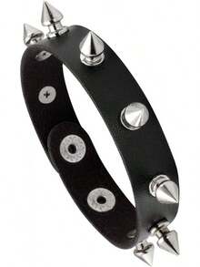 Eigso 3 Pcs Leather Punk Bracelets Men Women Of Rock Rivet Wrap Retro Spike Bracelet Adjustable - Black - 6 Pcs - View 6
