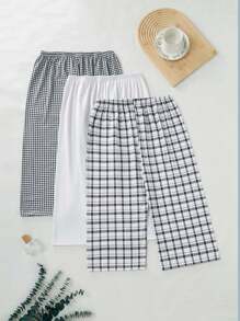3 件套女士条纹、格子印花短款中长睡裤，舒适柔软，适合所有季节 - 彩色 - 查看 2