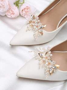 2pcs Detachable DIY Shoe Accessories, Artificial Crystal Moon & Flower Metal Decor, Elegant & Fashionable For Women Heels, Shoes, Pumps, Bridal Shoes, Date Shoes, Wedding Shoes - Gold - View 6