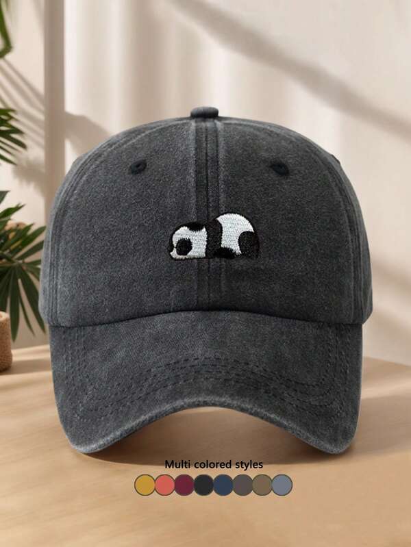 1 Stück Unisex Bestickter Panda einfarbig verstellbarer Outdoor Lässig Sport Geschenk Polyester Soft Top Baseball Cap/Trucker Hut, geeignet für tägliche Dekoration, Frühling/Sommer/Herbst/Winter