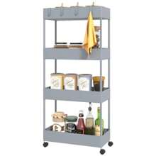 KatFash Trolley, Kitchen Trolley With 4 Levels, Kitchen Shelf, Niche Shelf, With 4 Hooks, 360° Rotating Wheels, Steel Frame, Bathroom, Kitchen, Office, Grey - 深灰色 - 查看 8