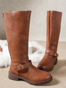 Fall/Winter 2025 Simple Fashion Women Over-The-Knee Boots, Anti-Slip Comfortable Versatile Square Buckle Decor British Style Plus Size Riding Boots,Western Boots