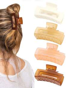 4 Pcs Large Square Retro Minimalist Hair Claw, Suitable For Women With Thick Hair, Clips For Styling, Bathing, Outdoor, Versatile Accessory Hair Jaw Clip Hair Clamps Hair Clutch Hair Catcher Clip Fall Winter Hair Clip Claw Clip Hair Accessories For Women For Vacation Outfits Woman - Multicolor - View 25