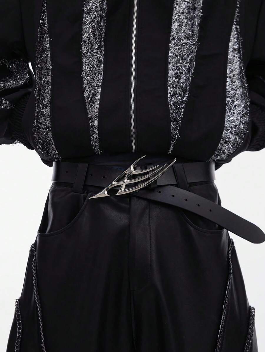 1 条朋克黑色腰带/时尚简约男士腰带/Y2K 土星合金扣男士腰带/黑色皮革男士工作商务腰带适合日常生活搭配休闲裤和牛仔裤秋季、秋季、万圣节秋冬配饰，适合青少年、青年、男士、休闲、户外、运动、度假、毕业礼物、生日、日常穿着