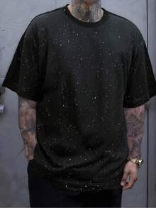 GRDR Męska chłodząca, oddychająca, odprowadzająca wilgoć, błyszcząca koszulka z krótkim rękawem i nadrukiem w gwiazdy - Czarne - Zobacz 3