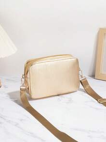 新款褶皱金色斜挎包，时尚迷你单肩包，女士拉链方形钱包，金色晚宴手拿包，学生相机包，完美适用于女性、女孩、学生、中小学生、大学生，是节日礼物、度假、旅行、婚礼、晚宴、返校的理想之选。 - 金色 - 查看 4