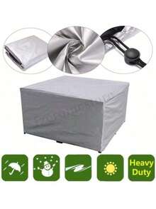 Funda impermeable para muebles de patio, rectangular y cuadrada, resistente a los rayos UV y con cordón (para mesa y sillas de jardín, a prueba de polvo, plateada)