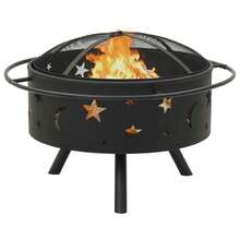 vidaXL Fire Pit With Poker 29.9" XXL Steel - Black - View 4